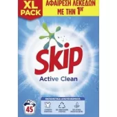 SKIP Σκόνη Πλυντηρίου Ρούχων Active Clean 45 μεζούρες (0,204€/μεζ.)