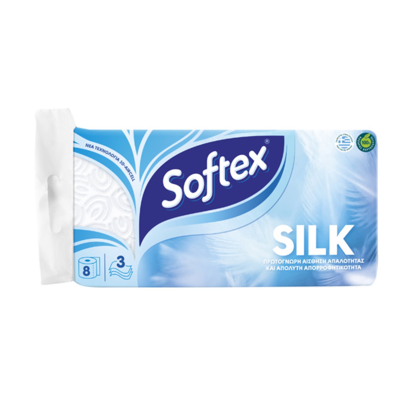 SOFTEX Χαρτί υγείας silk 3φυλλο 8 ρολά 760γρ.
